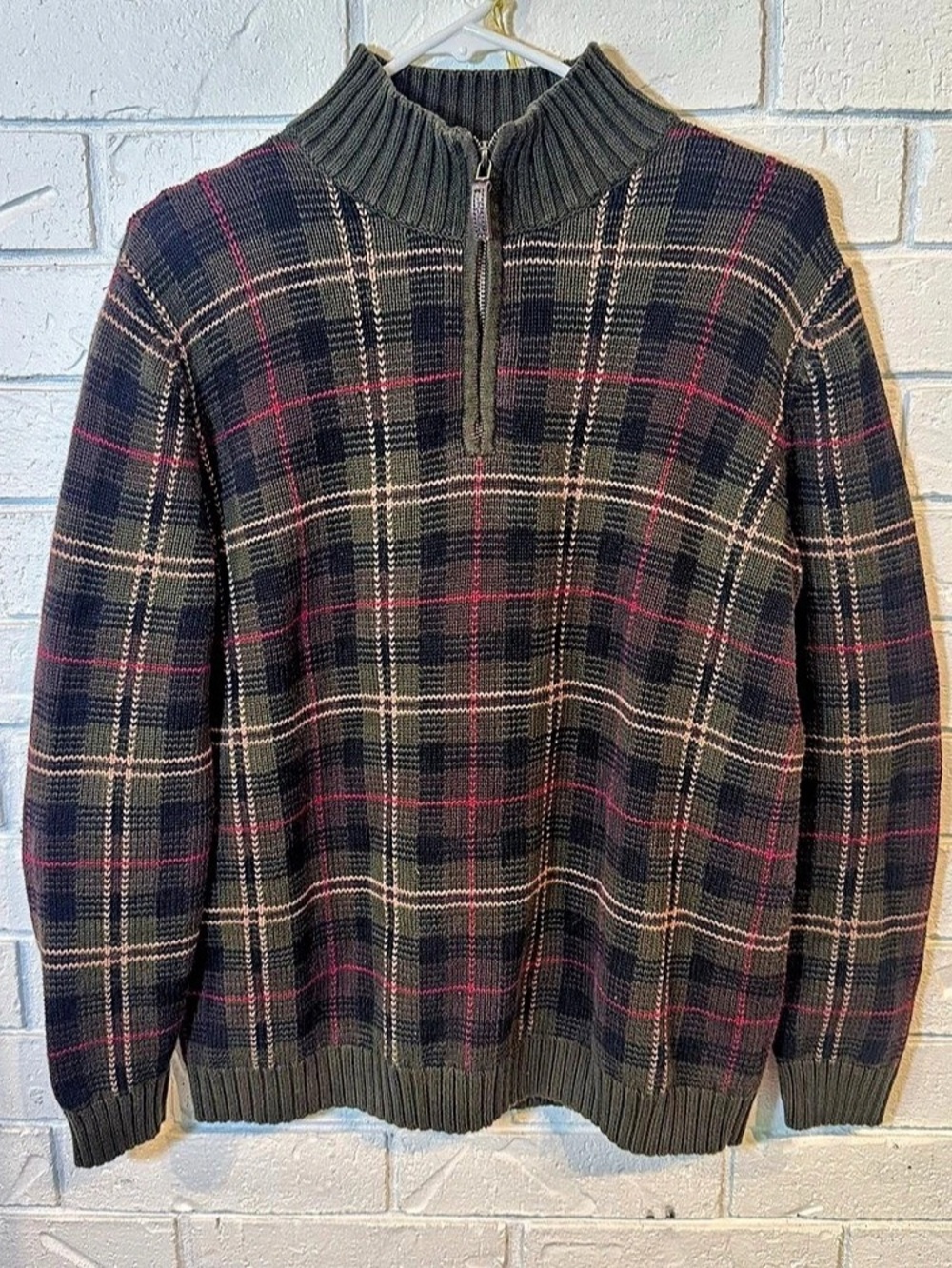 Lauren Ralph Lauren Plaid 1/4 Zip 100% Cotton Sweater Mens Medium